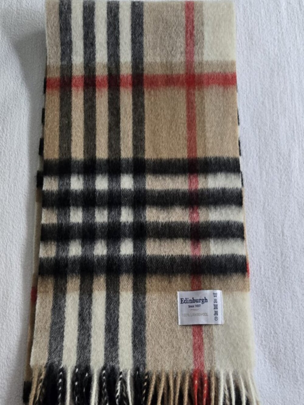 Edinburgh 100% Lambswool Tartan Plaid Scarf Beige Black Red